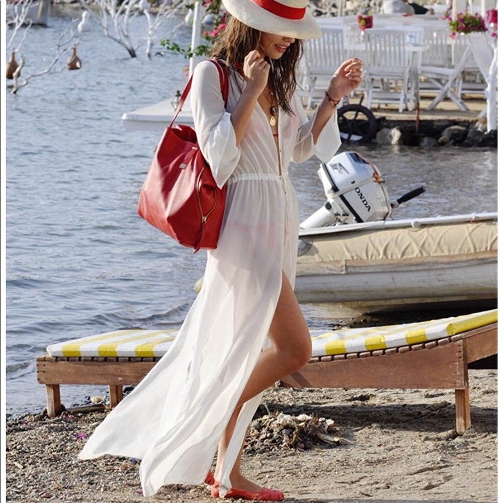 Cream swim cover up.